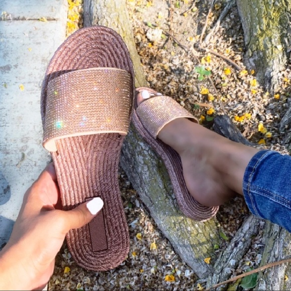 Rose Gold Embellished Rope Jelly Sandal Size 6 - Picture 3 of 3